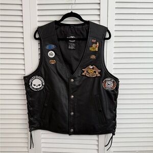 Harley-Davidson Black Leather Vest with Unique Pins
